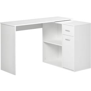 HOMCOM L Shaped Computer Desk, 180 Rotating Corner Desk with Storage Shelves, Drawer and Cabinet, Study Workstation for Home Office, 47.25"x19.75"x 53.75", White