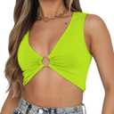 Sexy Crop Tops for Women Sleeveless Deep V Neck Workout Tops Plunge Ring Cleavage Cropped Tank Top (Green, L)