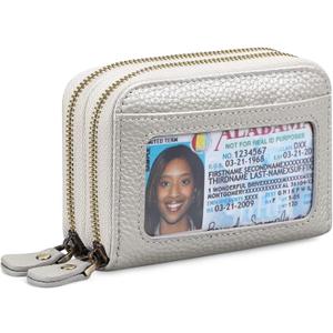 GOIACII Small Genuine Leather Wallet for Women, RFID Blocking Credit Card Holder Wallet (A14 Silver White)