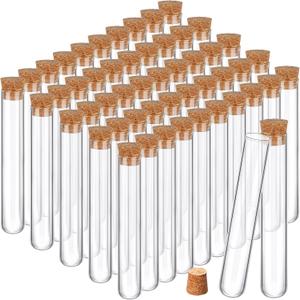 Thyle Glass Test Tubes with Cork Clear Stoppers Round Bottom Lab Test Alcohol Tampons Glass Tubes Container Vials for Plants Scientific Experiments Candy Storage Party Favors (50pcs,15 * 100mm/13ml)