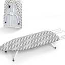 Folding Ironing Board for Small Space, RAINHOL Mini Collapsible Ironing Boards, with Hook, Iron Rest, Heat-Resistant 100% Cotton Cover and Pad, Gray and White Stripes, 31" x 12", Steel Mesh