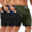 Sureio 3 Pcs Men's 2 in 1 Gym Workout Running Shorts 7 Inch Quick Dry Lightweight Athletic Short with Liner Pocket Towel Loop (Black, Army Green, Royal Blue), S