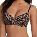 OYOANGLE Women's Leopard Print V Neck Spaghetti Strap Bras Underwire Push Up Bralettes Size 85C