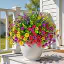 Artificial Flowers for Outdoors, 14 Bundles UV Resistant Fake Silk Flowers with Greenery Grass Lavendar Faux Plants Planter for Summer Decoration Porch Patio Yard Home Decor