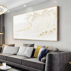 Wall Art Small Size Framed Home Artwork Decor Hand Painted White wave with golden embellishments Modern Canvas Painting For Living Room Decor For Bedroom Office Wall Decor 20"X 40" (40L" x 20W")