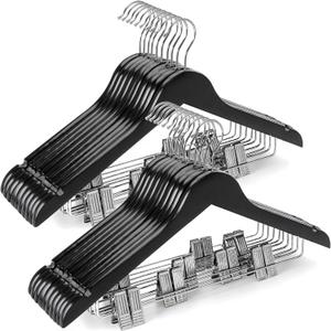 TOPIA HANGER Wooden Suit Hangers with Adjustable Metal Clips (20 Pack), Solid Wood Coat Hangers, 360 Swivel Hook, Premium Clothes Hangers for Jacket, Pant, Jeans, Blouse-Black, CT28B20