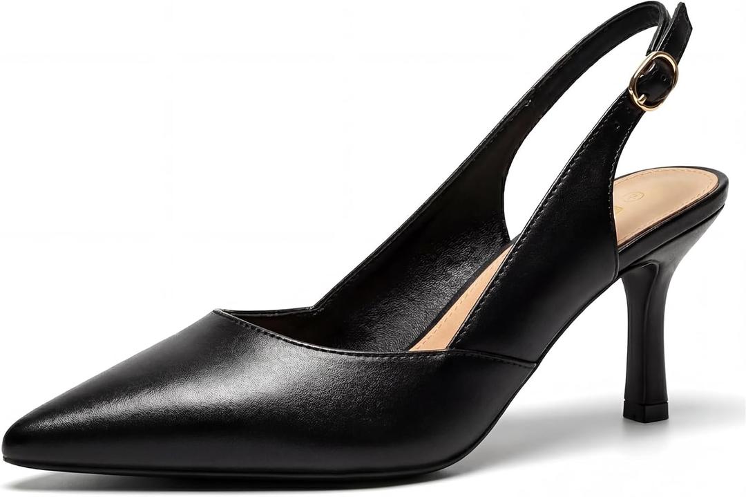 Women's Slingback Kitten Heels Closed Pointed Toe Pumps Wedding Party Dress Shoes, Black, Size 11