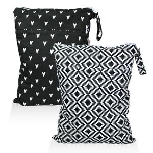 Mama Koala 2 Pack Wet Dry Bags on the Go, Swimming Pool, Beach, in Gym, Fitness Center, Natatorium, Polyester Waterproof Diaper Bag with 2 Pockets, Portable, Reusable, Machine Washable-12in/16in-019