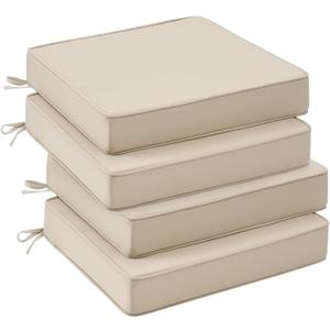 UNIKOME Outdoor Chair Cushions Set of 4, Water Resistant Patio Seat Cushions with Ties for Outdoor Furniture, High-Density Foam, UV & Fade Resistant, Piped Edge – 19" x 19" x 3", Beige