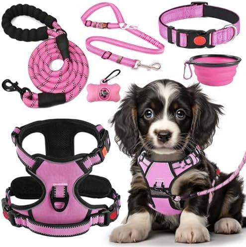 LOBEVE No Pull Dog Harness, Collar & Leash Set | Includes Dog Seat Belt, Collapsible Bowls & Poop Bag Dispenser. Ideal for Training, Walking, Hiking. Fits Small to Large Dogs(Pink-M) LOBEVE No Pull Dog Harness, Collar & Leash Set | Includes Dog Seat Belt, Collapsible Bowls & Poop Bag Dispenser. Ideal for Training, Walking, Hiking. Fits Small to Large Dogs(Pink-M)