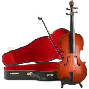 EASTROCK Miniature Violin Model, 9.8in Wooden Mini Violin with Stand, Black Leather Case - Dollhouse Accessory, Musical Instrument Decor Gift for Home Office