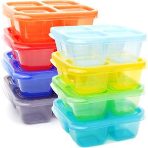 Youngever 8 Pack 4-Compartment Reusable Snack Box Food Containers, Bento Lunch Box, Meal Prep Containers, Divided Food Storage Containers (Rainbow Color Container)