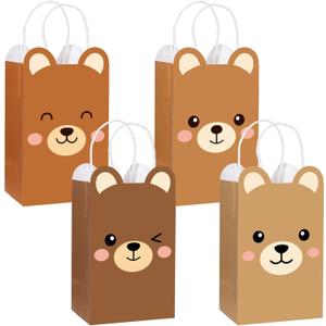 24Pcs Brown Bear Theme Party Favor Bags Bear Shaped Goodie Bags Candy Bag for Bears Birthday Party Decor Cute Bears Gift Treat Bag with Handle for Woodland Parties Kids Boys Girls Baby Shower Supplies