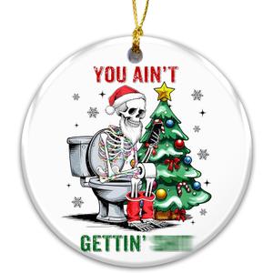 Funny Skeleton Ornament 2025, Funny Adult Christmas Ornament Skeleton Santa on Toilet, White Elephant Gift for Friends, Men & Women, Adult Humor for Friends & Family