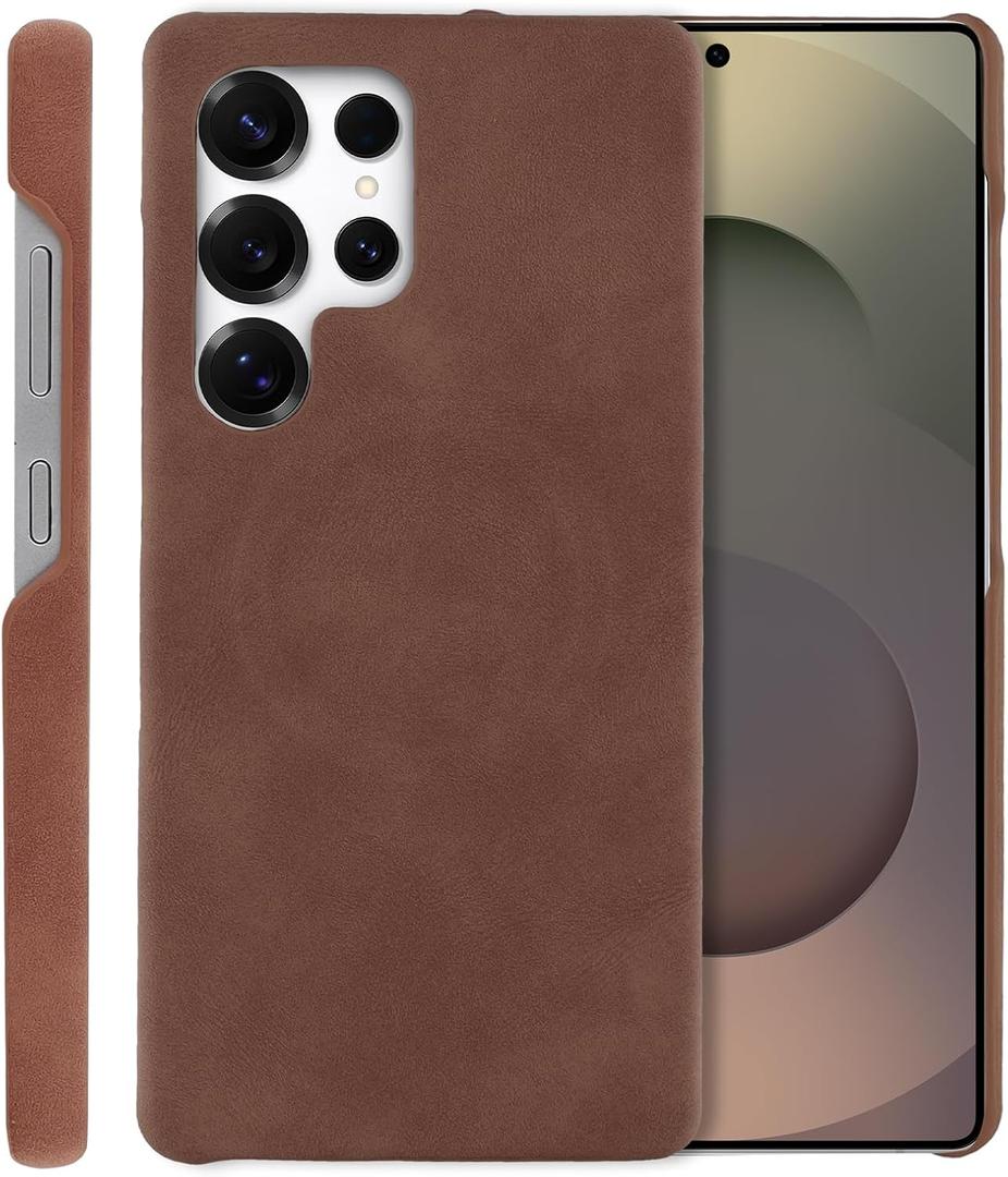 SOKAD Leather Case for Samsung Galaxy S25 Ultra Compatible with Magsafe, Vintage Elegant Design for Men Women, Thin Slim Half-Wrap Anti-Slip Protective Phone Case for Galaxy S25 Ultra, Brown