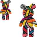 VIIOVOIIV Rainbow Graffiti Teddy Bear Micro Building Blocks Set(16.9inches) Christmas Bear Building Blocks Winktoys Gift for Adult and Kid