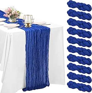 2 Pack Cheesecloth Table Runner 10FT Royal Blue Table Runner Boho Gauze Cheese Cloth Table Runners Long Rustic Sheer Table Decorations for Wedding Party Baby Bridal Shower Birthday Holiday Home