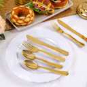 DaYammi 150Pcs Gold Disposable Silverware,Thanksgiving Plastic Cutlery Set - 50 Forks, 50 Knives, 50 Spoons - Gold Disposable Utensils Set Heavy Duty Plastic Flatware for Thanksgiving Party, Wedding