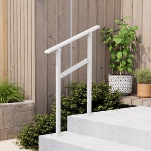 Hand Rails for Outdoor Steps,1-2 Step Railing for Stairs,Adjustable Porch Railing,Hand Rails for Seniors,Outdoor Deck Handrails for Exterior Steps,White