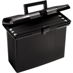 Pendaflex Portable File Box with File Rails, Hinged Lid with Double Latch Closure, Black, 3 Black Letter Size Hanging Folders Included (41732AMZ)