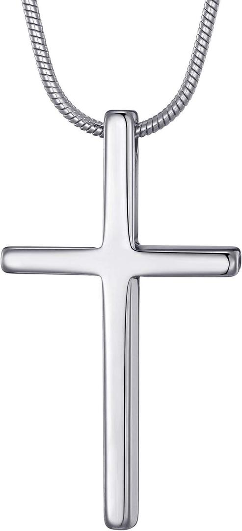 MOO&LEE Tungsten Carbide Simple Cross Necklace for Men and Women, Unisex Pendant with Stainless Steel Snake Chain