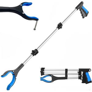 2024 Upgrade PowerGrip T9, Grabber Reacher Tool, Wide Jaw, Foldable, Steel Cable, with 96 Grip Points for Firm Grip, 32" with Magnet (Black, 32 Inch)