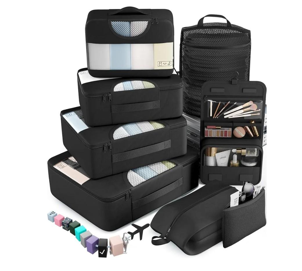 Veken 10 Set/8 Set Packing Cubes for Travel Essentials, Suitcase Organizer Bags in 4 Sizes, Carry-On Luggage Accessories with Laundry Bag & Passport Holder, Airplane Must Have, Camp Gifts for Men
