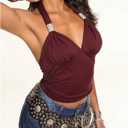 MakeMeChic Women's Rhinestone Ruched Halter Top Sleeveless Slim Fitted Y2K Crop Tops (XS)