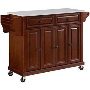 Crosley Furniture Full Size Rolling Kitchen Island, Stone Top | Storage Cart, Microwave Stand, Paper Towel Holder, Spice Rack, Mahogany