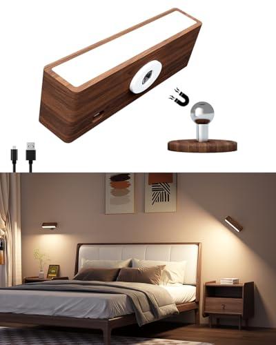 DetarZinLED Wall Lights Battery Operated Wooden,Magnetic Wall Sconces Rechargeable,Adhesive Wall Lights for Bedroom,Dimmable Wall Mounted Bedside Lamp,Cordless Battery Wall Sconce for Bedroom Reading