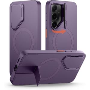 SURITCH for Samsung Galaxy S25 Phone Case, Magnetic Shockproof Bumper Case Slim Protective Cover with Camera Cover & Adjustable Metal Kickstand for Galaxy S25 (2025)-Dark Purple