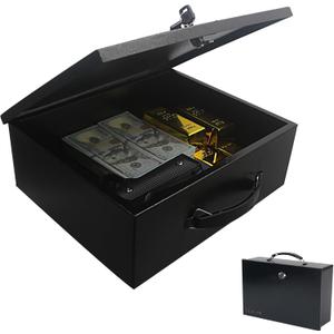Yuanshikj Fireproof Lock Safe Box for Documents, Key Lock Steel Security with Carrying Handle, for Personal Items, Cash,Jewelry, Money, 0.28 CU, 12.8" W x 8.5" D x 4.5" H, Black