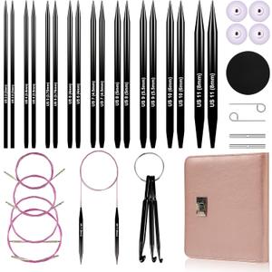 Froggod 4.53-inch (11.5cm) Interchangeable Circular Knitting Needles Set Aluminum US Sizes 2.5, 4, 5, 6, 7, 8, 9, 10, 11 with Interchangeable Knitting Needles and Cables, Accessories and Case, 9 Pairs