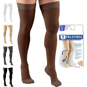 Truform 20-30 mmHg Compression Stockings for Men and Women, Thigh High Length, Dot Top, Closed Toe, Brown, 2X-Large