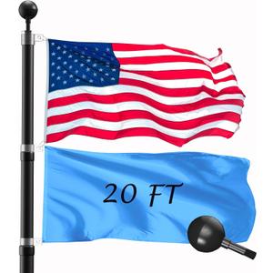 20FT Telescopic Flag Pole Kit: Extra Thick Telescoping Flag Poles, Black Heavy Duty Flag Poles for Outside House Inground with 3x5 American Flag