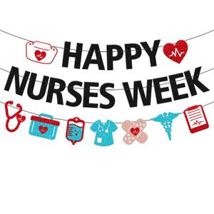 Happy Nurses Week Banner Thank You Nurses We Appreciate You Party Decoration for Doctor Medical Hospital Office Nursing School Graduation Party Supplies (Red and Blue)