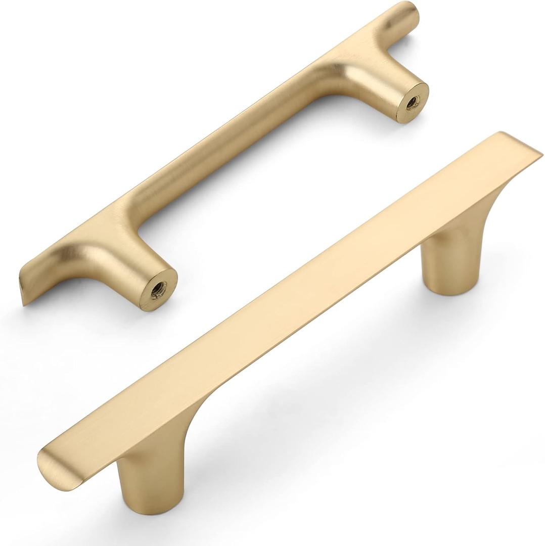 Amerdeco 10 Pack Brushed Brass Cabinet Hardware - 3.75 Inch(96MM) Hole Centers Gold Kitchen Handles for Cabinets & Cupboards ZH0028