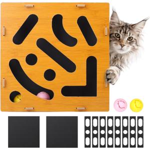MDF Cat Nail File Enrichment Box, Scratch Puzzle with Sandpaper Surface, Stress-Free Nail Care Alternative, Interactive Maze Scratcher with Bell Ball for Indoor Cats