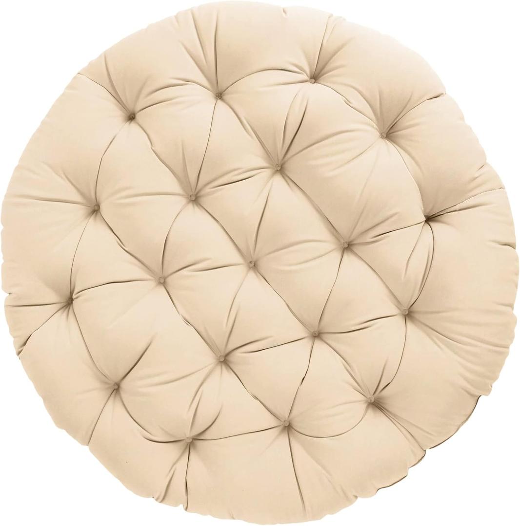 Sorra Home Tufted Papasan Cushion - Bucket & Moon Chair Comfy Round Cushion - Floor Pillow with Plush Foam for Indoor Furniture (Frame Not Included) - Ivory (44" x 44" x 4")