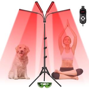 SAVILER Red Light Therapy with 4 Heads, 3-in-1 Chip Infrared Light Therapy Device, Adjustable Stand, 660nm Red Light and 850nm Near Infrared Light for Face, Body, Pain,Skin, Home Use