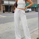 Trendy Queen 2 Piece Vacation Outfits for Women Summer Travel Outfits 2026 Spring Fashion Tube Tops Wide Leg Pants (Gray, S)