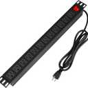 BTU Power Strip Surge Protector Rack-Mount PDU, 12-Outlet Power Strip with Switch, Metal Mountable Heavy Duty for Server Racks, Garage, Shop Workbench, Industrial Commercial Use (Black 6FT)