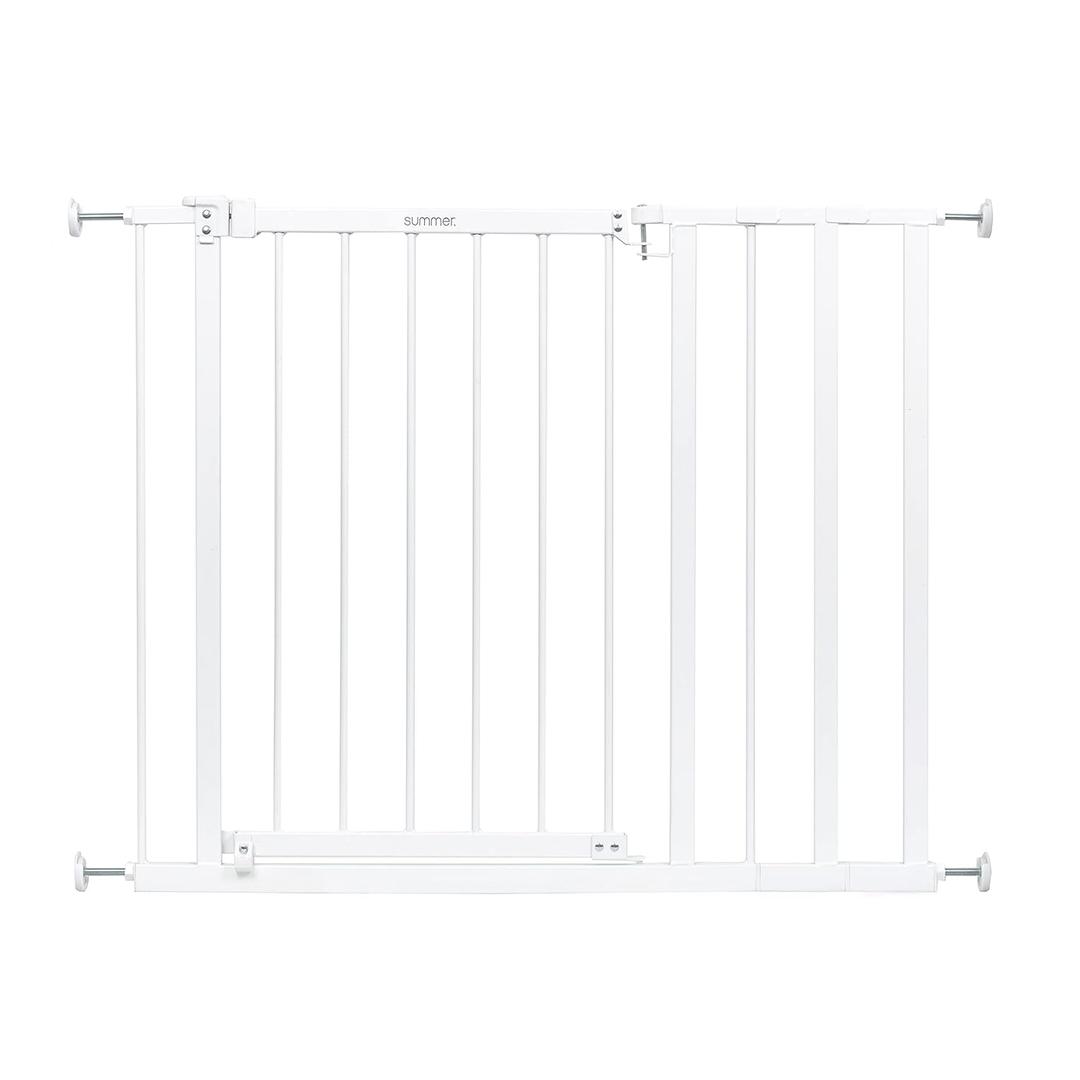 Summer Infant Everywhere Extra Wide Walk-Thru Safety Pet and Baby Gate, 28.75" - 39.75" Wide, 30" Tall, Pressure or Hardware Mounted, Install In-between Rooms, Doorways & Stairways - White Metal