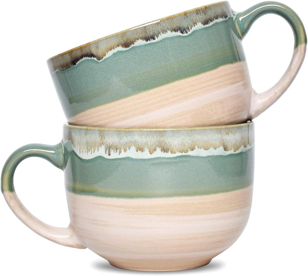 Bosmarlin Large Ceramic Coffee Mug Set of 2, Stoneware Jumbo Latte Mugs for Office and Home, 16 Oz, Dishwasher and Microwave Safe