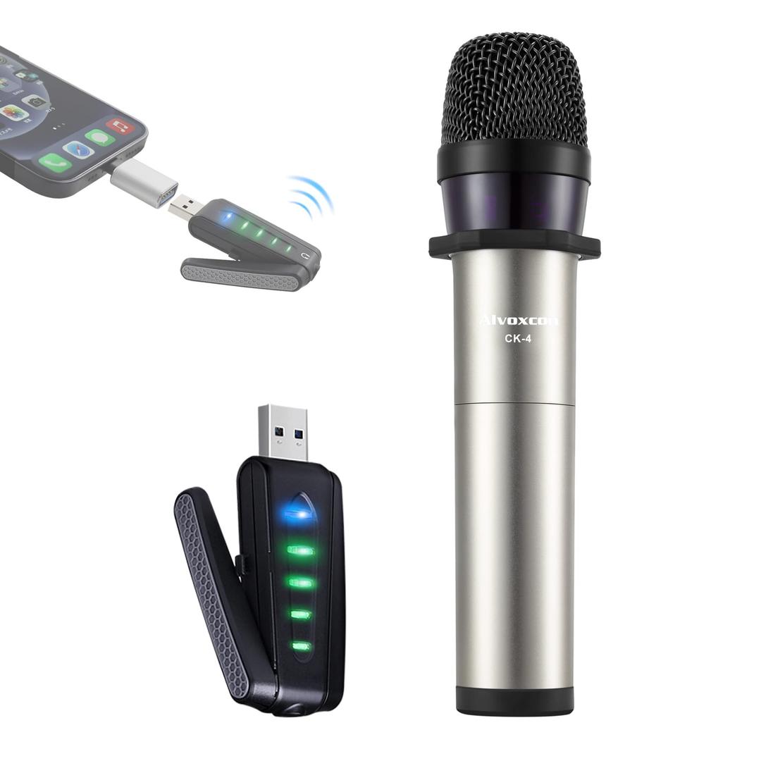 Alvoxcon USB Wireless Microphone, UHF Dynamic mic for Android, PC Computer, Laptop, PA, Podcasting, Vlogging, YouTube, Vocal Recording, Gaming, Singing Practice (System with USB Receiver)