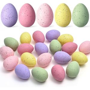 Waipfaru 20 Pcs Easter Eggs, 2.4'' Plastic Speckled Easter Eggs and Vase Filler, Pastel Easter Eggs for DIY Spring Farmhouse Home Table Easter Decorations (Purple, Pink, Yellow, Green)