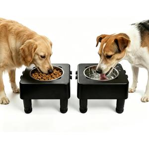 Elevated Dog Bowl Stand, Raised Dog Feeder with Adjustable Height 3.4" to 13.4", Non-Slip Pet Feeding Station Includes 227oz Stainless Steel Bowls for Small & Medium Dogs