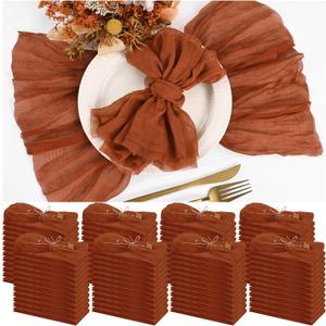 100 Pieces Cloth Napkins Terracotta Dinner Cheesecloth Napkins for Wedding,Wrinkled Cloth Napkins Bulk for Home Party Rustic Table Decoration, Terracotta, 17" x 17" (Set of 100)