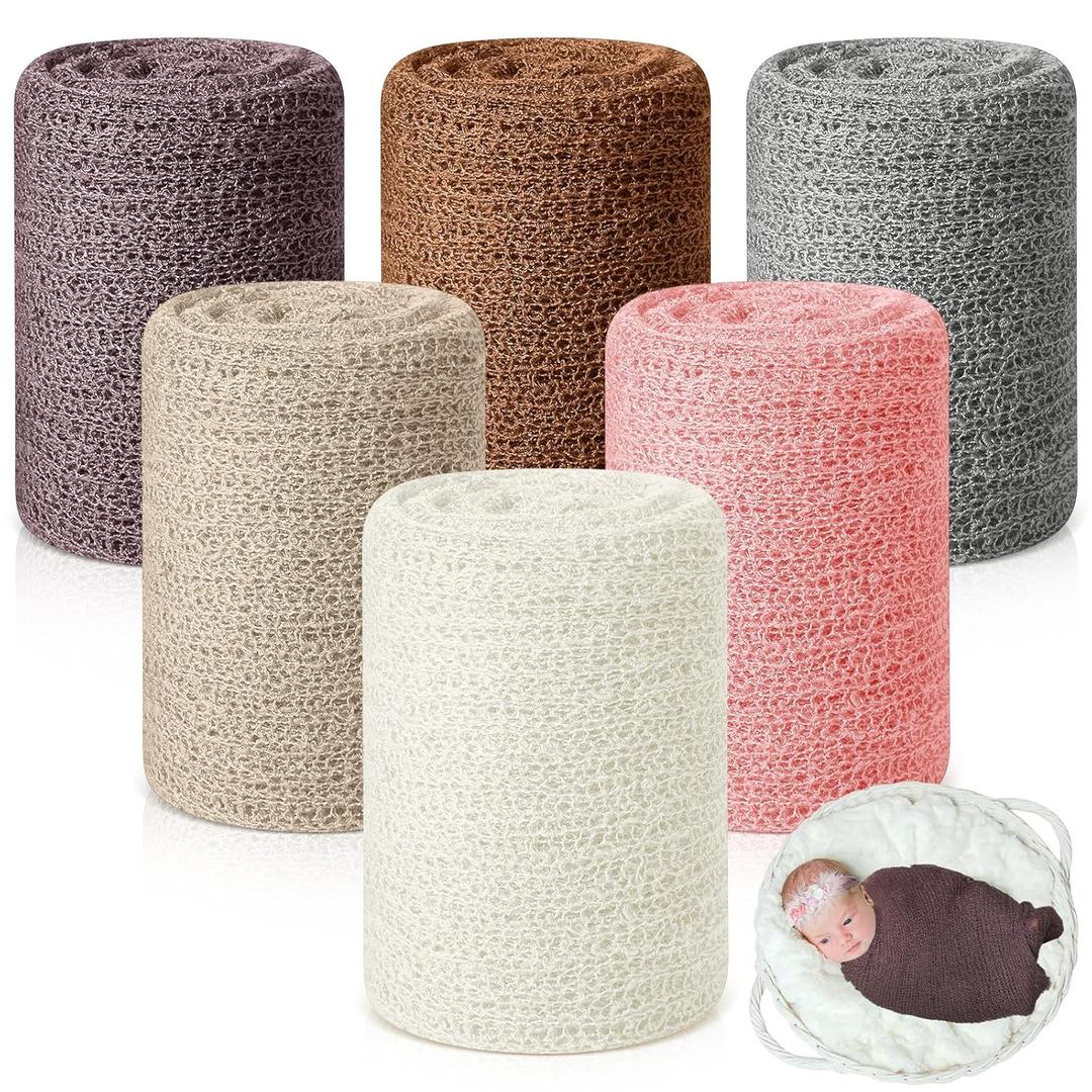 Tudomro 6 Pcs 15.8 x 59'' Newborn Baby Stretch Wraps Set 6 Colors Baby Photography Props Unisex Newborn Long Ripple Wrap Photo Blanket for Girl Boy Christmas DIY Photography(Fresh Color)