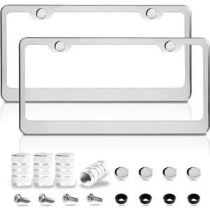 Mirror Polished Heavy Duty Stainless Steel License Plate Frame with Chrome Screw Caps, 2 Holes Rust-Proof Chrome-Like Finish Stainless Steel License Plate Frames 2 Pack (Common Style) Mirror Polished Heavy Duty Stainless Steel License Plate Frame with Chrome Screw Caps, 2 Holes Rust-Proof Chrome-Like Finish Stainless Steel License Plate Frames 2 Pack (Common Style)